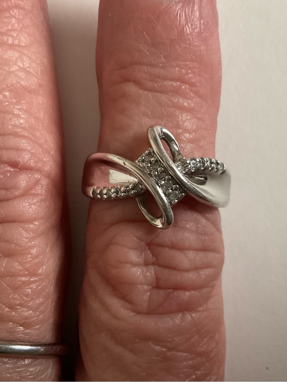 925 Sterling Silver Sun Source Genuine Diamond Accent Crossover Ring